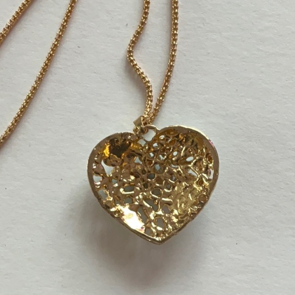 Betsey Johnson Gold Heart with Green Roses Necklace - Picture 3 of 3